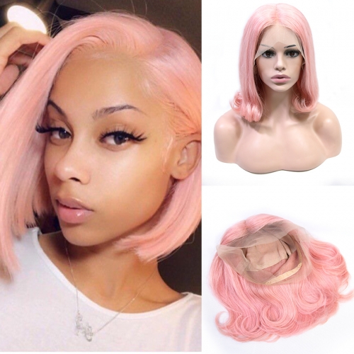 Full Lace Pink Bob Wig 100% Virgin Human Hair For Black Woman