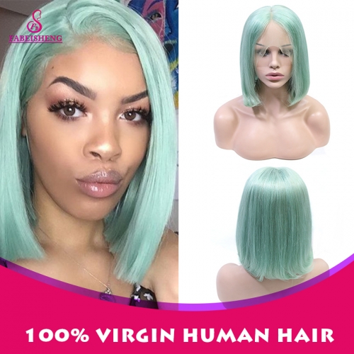 Full Lace Light Green Bob Wig 100% Virgin Human Hair For Black Woman