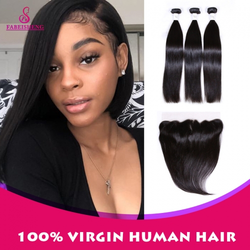 100% Vingin Human Hair Natural Straight 3 Bundles With Frontal
