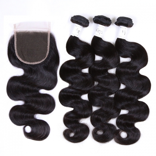 100% Vingin Human Hair Body Wave 3 Bundles with Closure