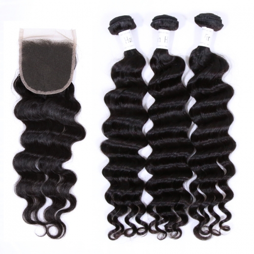 100% Vingin Human Hair Loose Wave 3 Bundles with Closure