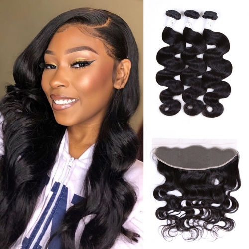 100% Vingin Human Hair Body Wave 3 Bundles With Frontal