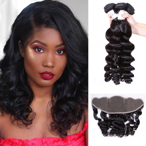 100% Vingin Human Hair Loose Curly 3 Bundles with Frontal