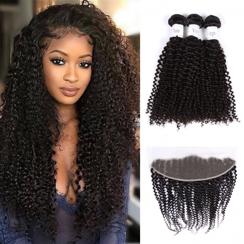 100% Vingin Human Hair Deep Curly 3 Bundles With Frontal