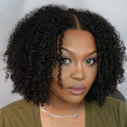FBS Hair 5x5 Transparent Lace Curly Pixie Haircut Lace Front Wig